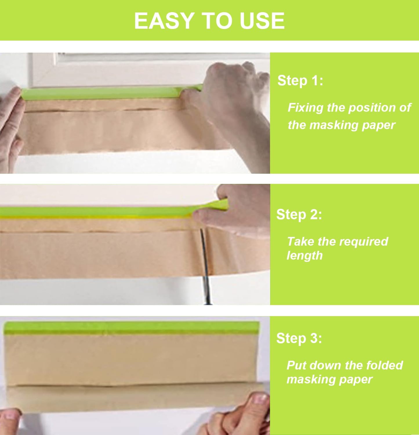 InnoStars Pre-Taped Masking Paper for Painting - 24 inch x 50 feet Tape and Drape Painters Paper, Paint Adhesive Protective Paper Roll for Covering Skirting, Frames, Cars and Auto Body (4 Rolls)