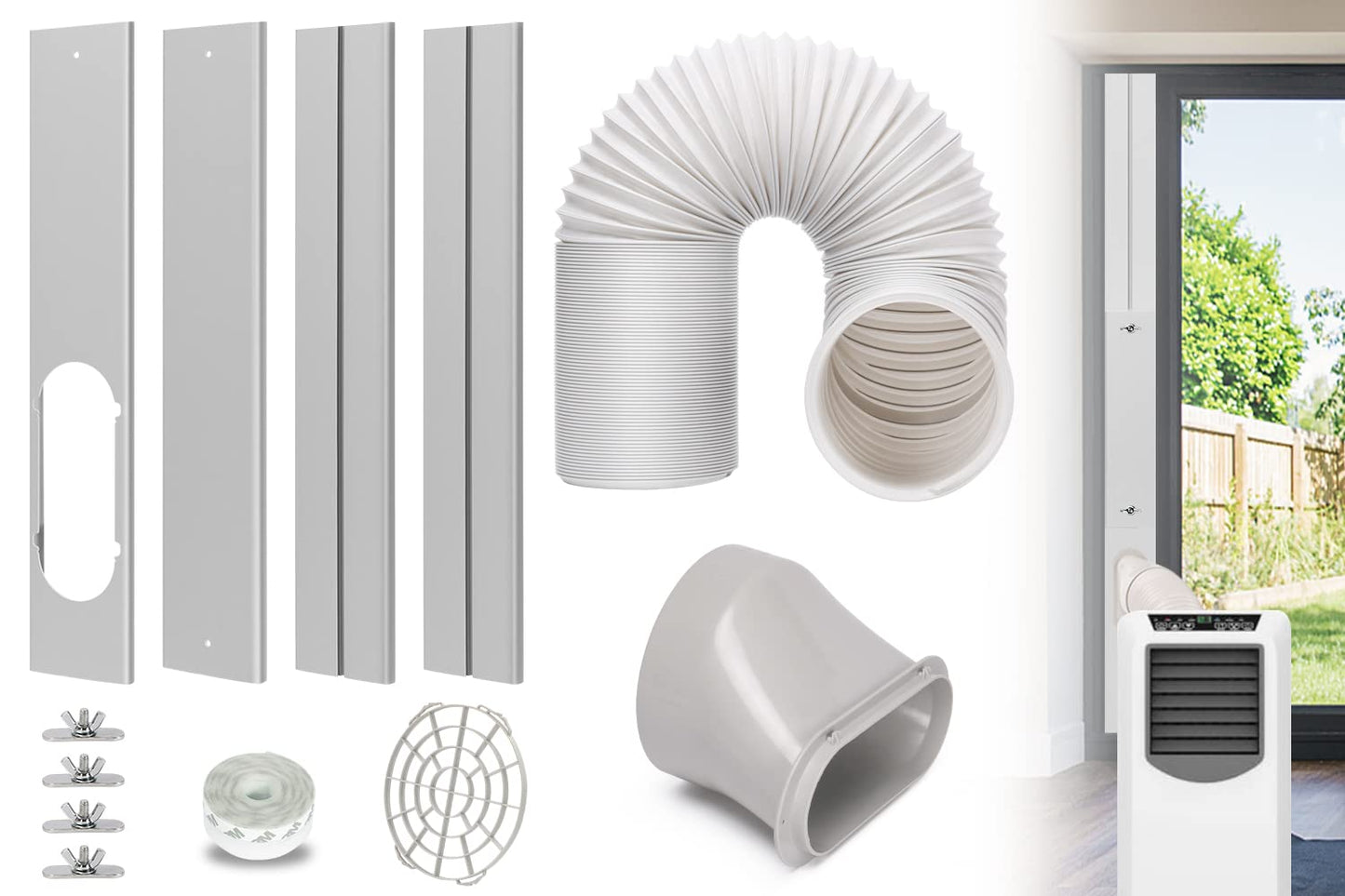 KLOLKUTTA Sliding Door Air Conditioner Kit, Portable AC Sliding Glass Door Vent Kit Seal Plates with 5.9” Exhaust Hose Duck Coupler for A/C Replacement Doors Slide Set