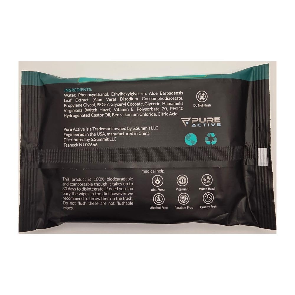 Pure Active Ultimate Shower Body and Face Wipes, Biodegradable Personal Hygiene Body Cleansing Wipes for Men,Women for After Gym Travel Camping Adult Bathing Wipes (120 Wipes 6''x8'', Unscented)