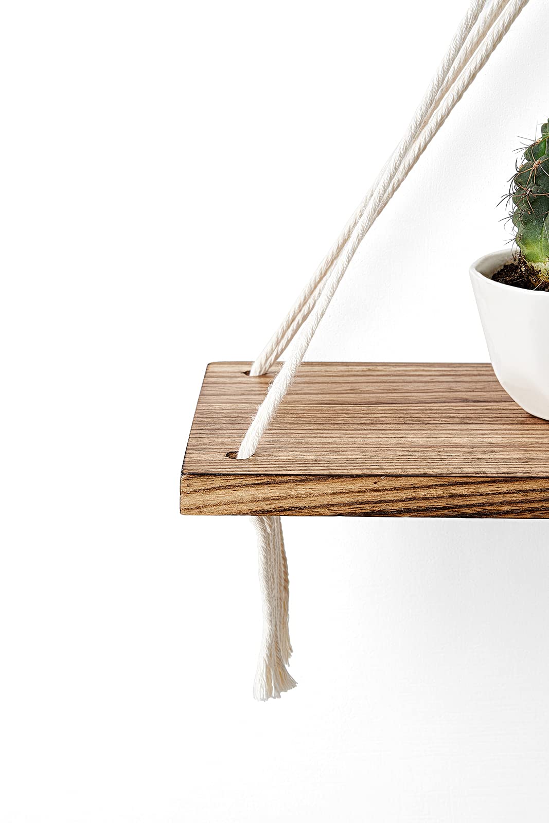 Mkono Artificial Ivy Macrame Hanging Shelves with Lights Set of 2 Boho Wall Decor Display Plants Photos Wood Floating Storage Shelf for Bedroom Bathroom Living Room Nursery Dorm Kitchen, White