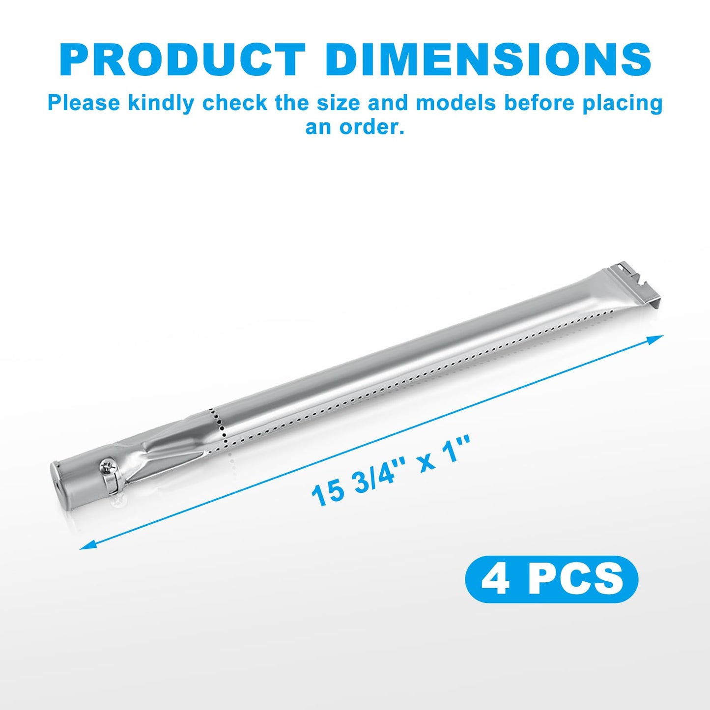 Replace parts 4-Pack Stainless Steel Grill Burner for Sterling 5139–84, 5139–87，Broil-Mate 7133–84h, 7133–87h, 7825–64h，Huntington : 2122–64, 2122–67（15.75”x1）