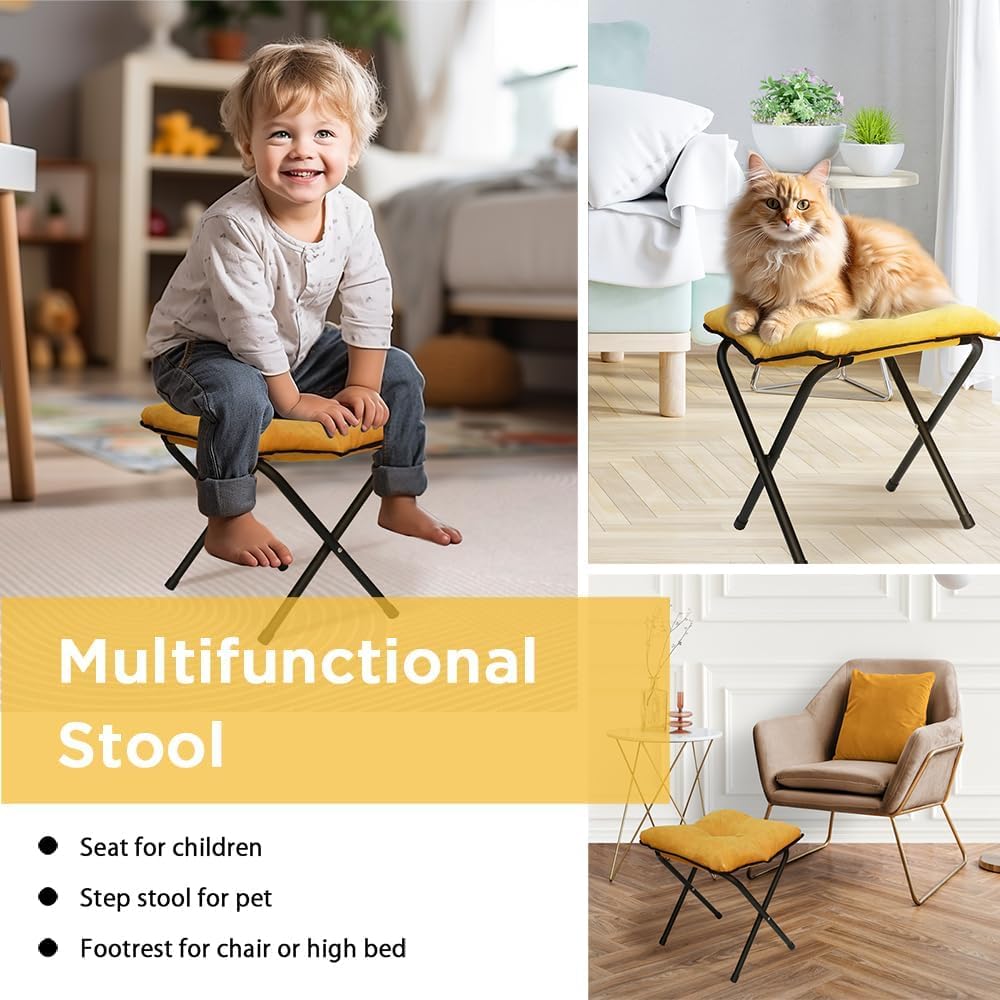 Foldable Ottoman Foot Rest, Foot Stool with Soft Cushion, Compact Lazy Sofa Stool for Living Room Bedroom Office Dorm RV (Green)