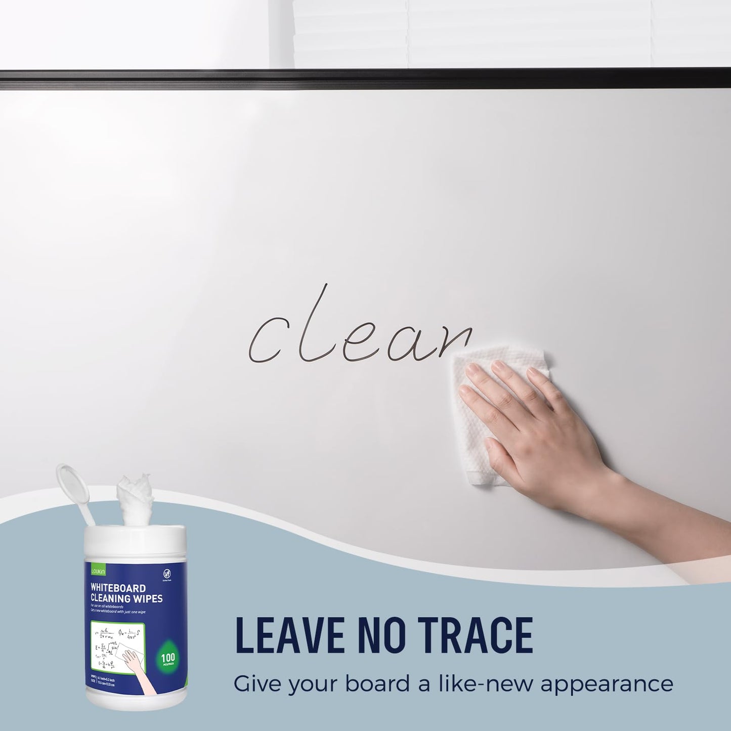 Loukin Whiteboard Cleaning Wipes, Dry Erase Board Cleaning Wipes, Non-Toxic Whiteboard Wipes, 100 Wipes per Canister, 3 Packs