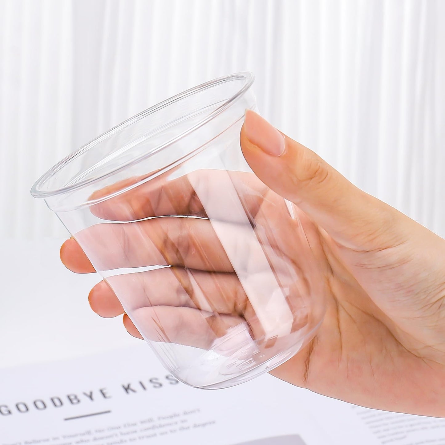 Xuelimei 12oz Disposable Stemless Glasses,PET Disposable Drinking Cups,Cold Party Clear Plastic Wine Glasses for Parties Birthday,Wedding,Meeting,Christmas Party Supplies. (100)
