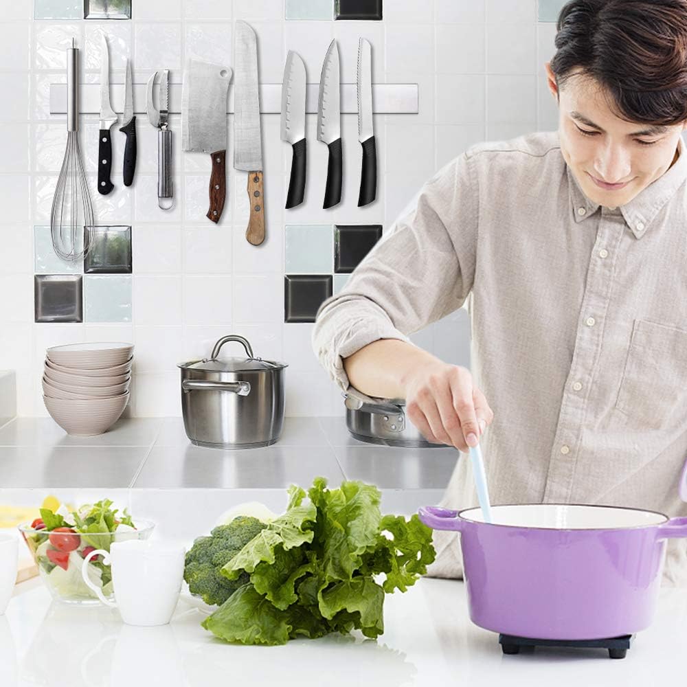 Ninonly 20 Inch Magnetic Knife Strip, Premium Stainless Steel Kitchen Knives Bar,Space-Saving Powerful Magnetic Knife Rack for Home Kitchen Utensil Holder, Art Supply Organizer & Tool Holder