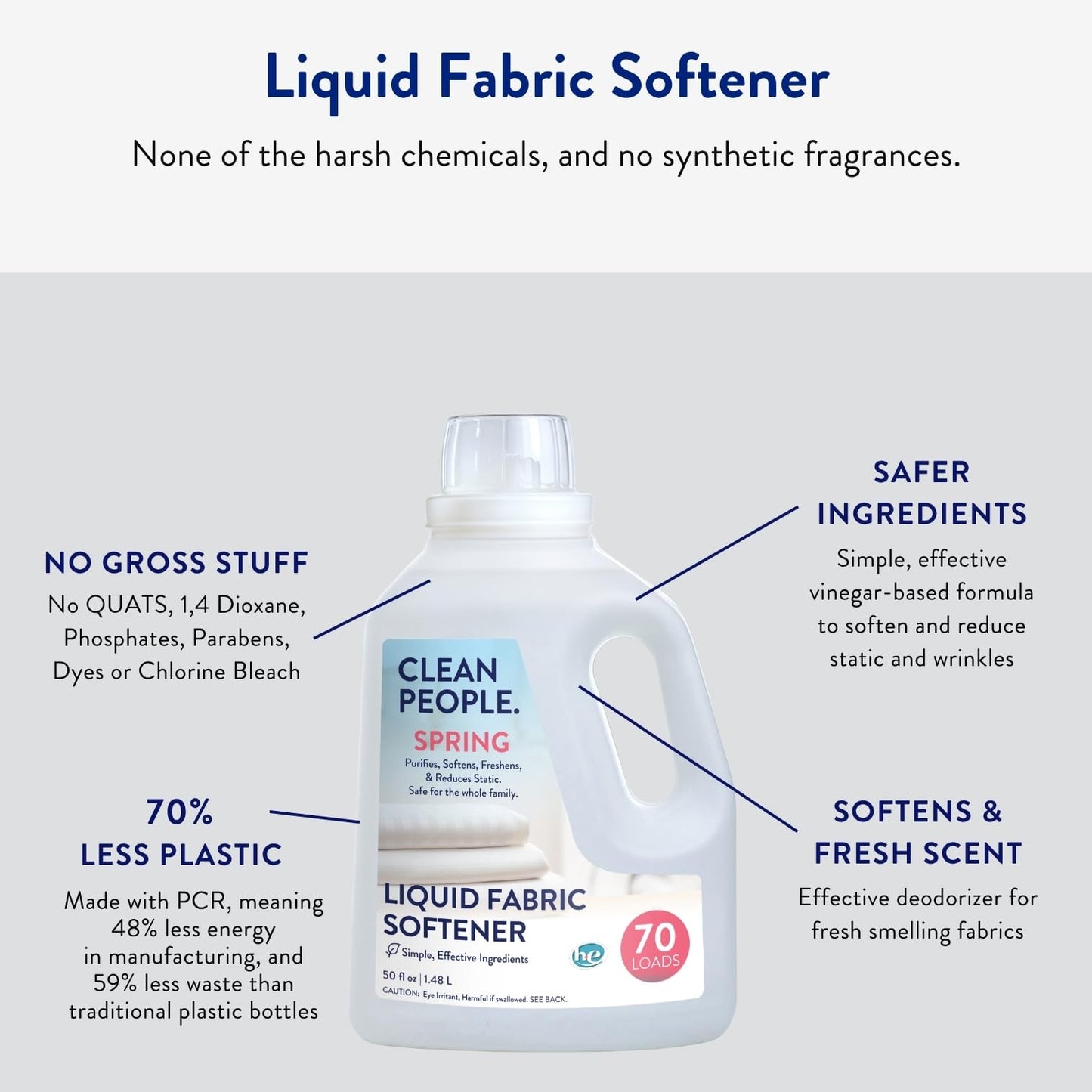 The Clean People Liquid Fabric Softener - Softens & Removes Static Cling - Vegan Scented Laundry Softener - Spring Scent, 50 fl oz - 74 Loads