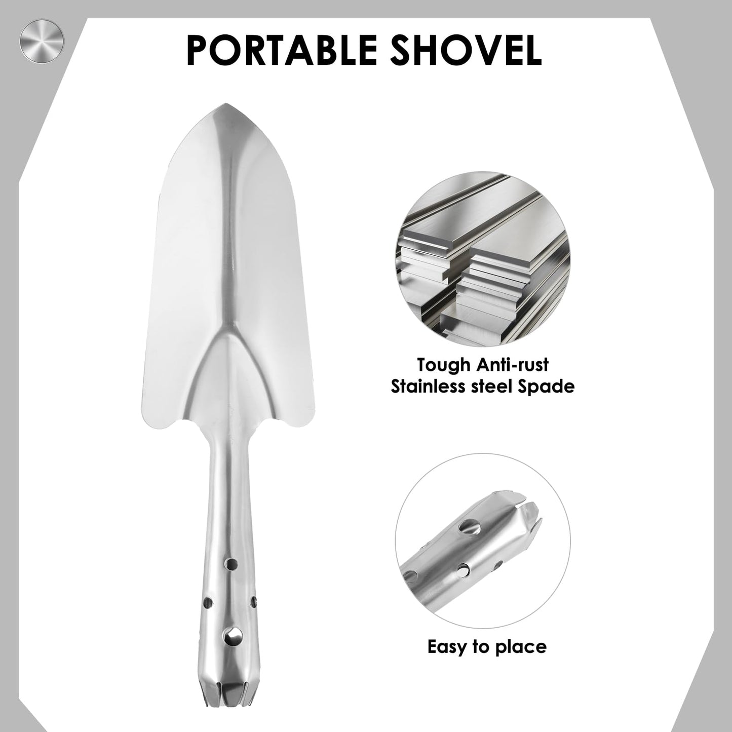 UKQRRTC Multi-Purpose Soil Sieve Tool Set, Stainless Steel Soil Sifter with Shovel and 5 Interchangeable Meshes, 1/3/6/9/12mm Suit for Gardening, Mealworm Sorting, Gold Panning, and Lab Testing
