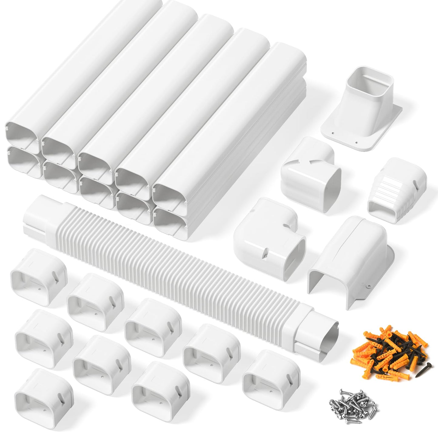 Kalkehay 3" W x 16Ft L Line Set Cover Kit for Ductless Mini Split Air Conditioners, PVC Decorative Cover for Central AC and Heat Pump Systems Tubing Cover