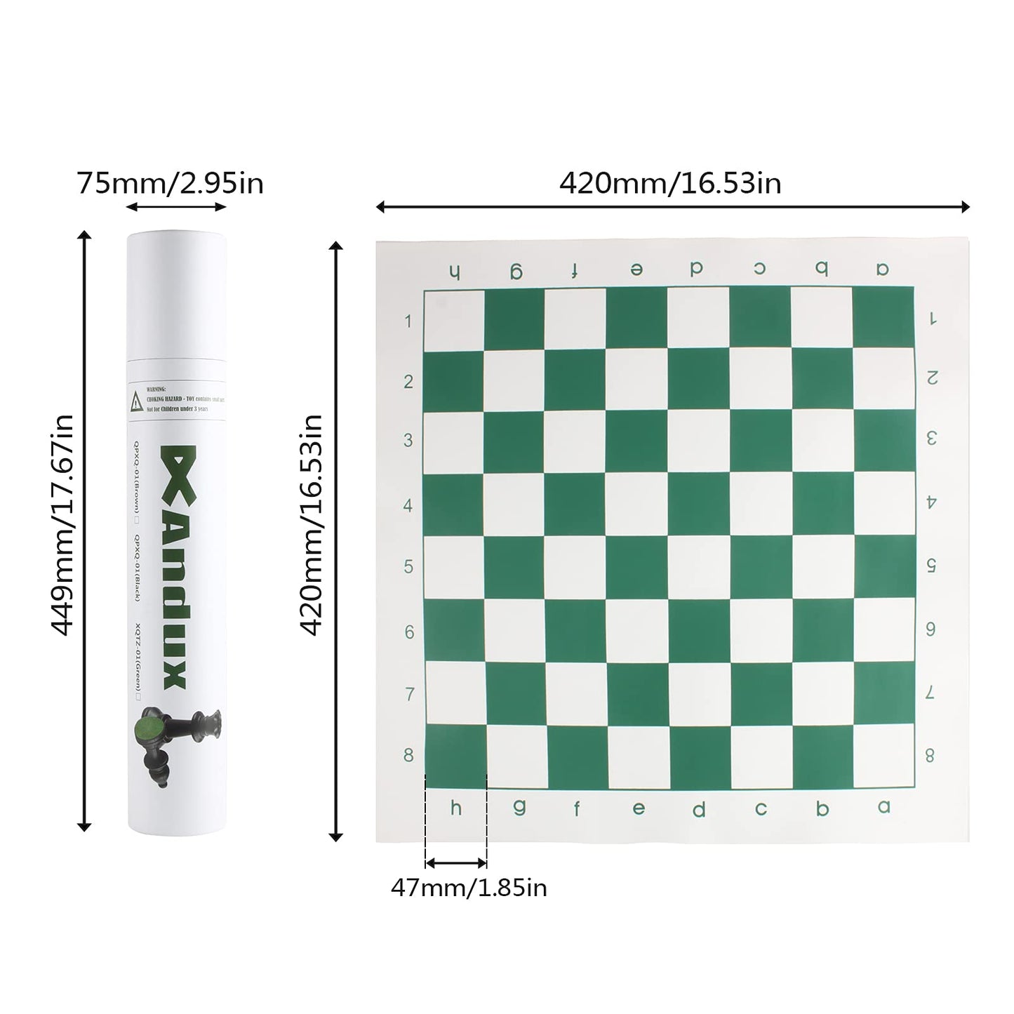Andux Chess Game Set Chess Pieces and Rollable Board XQTZ-01 (Green,42x42cm)