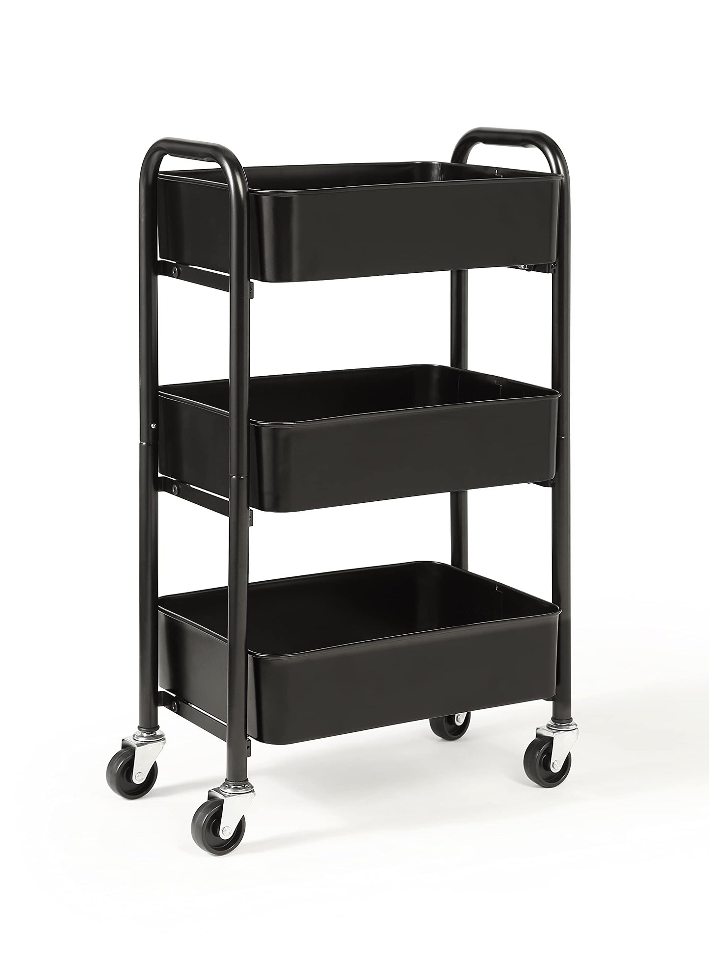SunnyPoint 3-Tier Delicate Compact Rolling Metal Storage Organizer - Mobile Utility Cart Kitchen/Under Desk Cart with Caster Wheels - BLK (15.35" X 10.24" X 26.8"H)