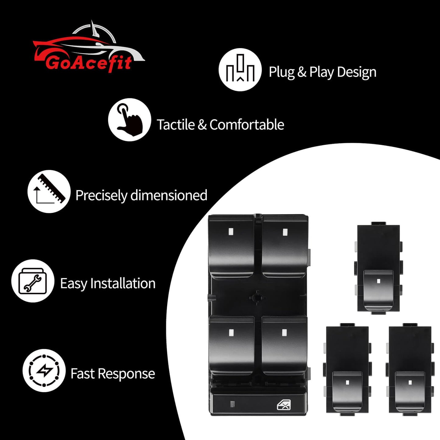 GoAceFit Master Power Window Switch & 3 Pcs Passenger Side Window Switches for 2007-2014 Chevy Silverado, GMC Sierra, 2009-2017 Traverse, 2010-2013 Yukon, HHR, Buick Enclave, OE 20945129 25877776