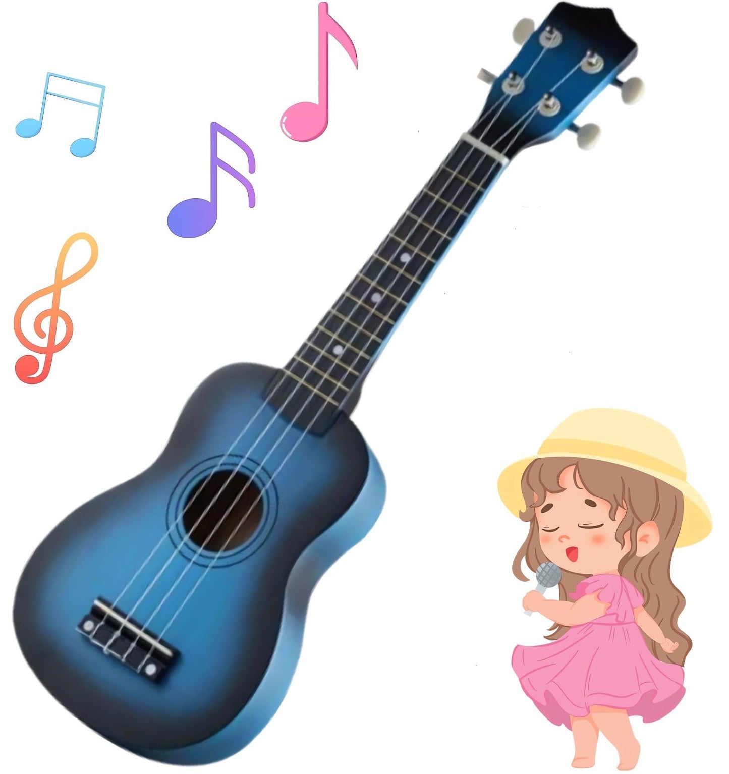 21 Inch 4 String Wooden Acoustic Guitar Ukulele Musical Instruments Perfect For Beginner (Blue)