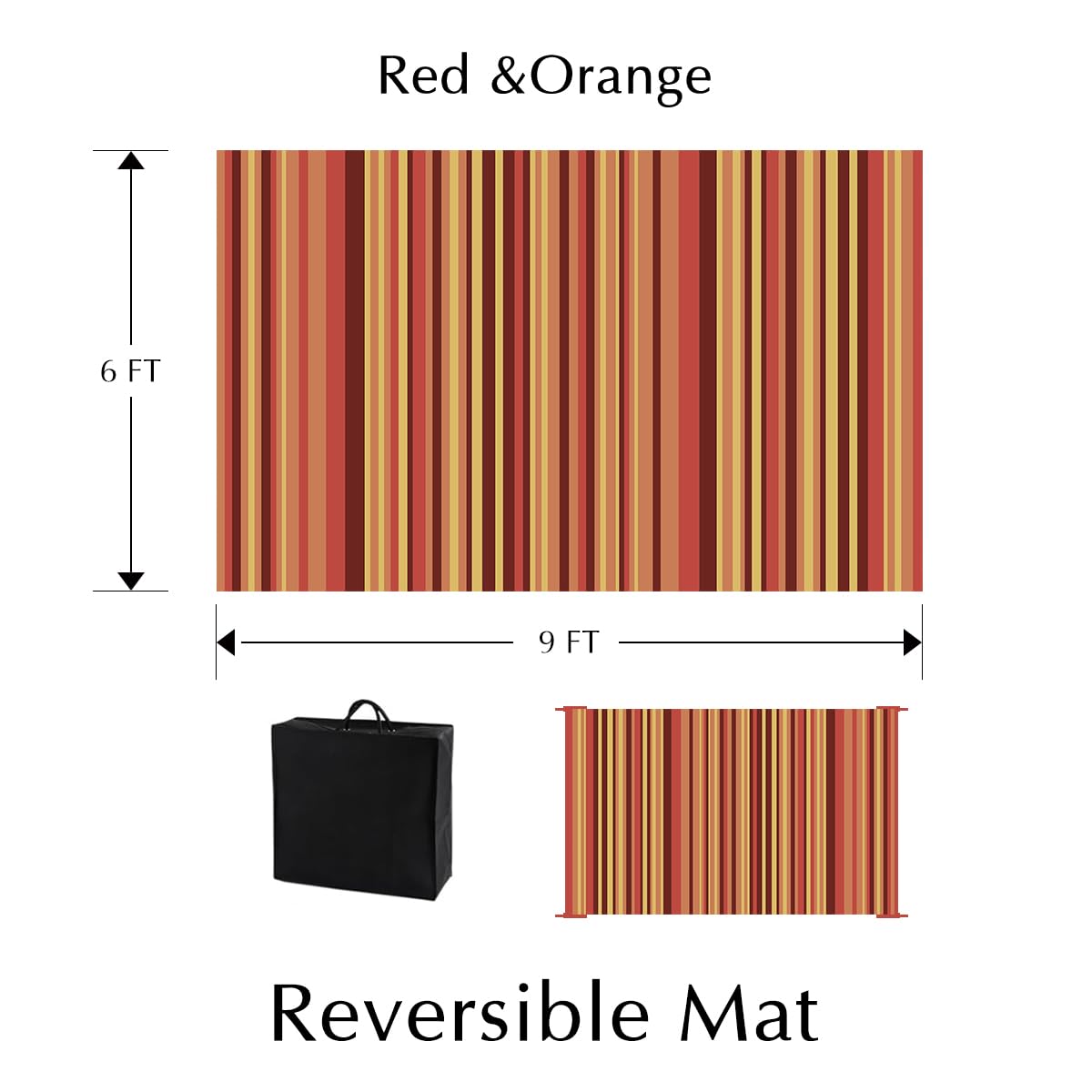 WondRg Outdoor Rug Patio Mat 6x9 Waterproof Plastic Straw Red Orange Stripe Tapis Exterieur for Camping Picnic Deck Washable Outside Carpet Balcony Backyard Porch RV Portable Reversible Lightweight