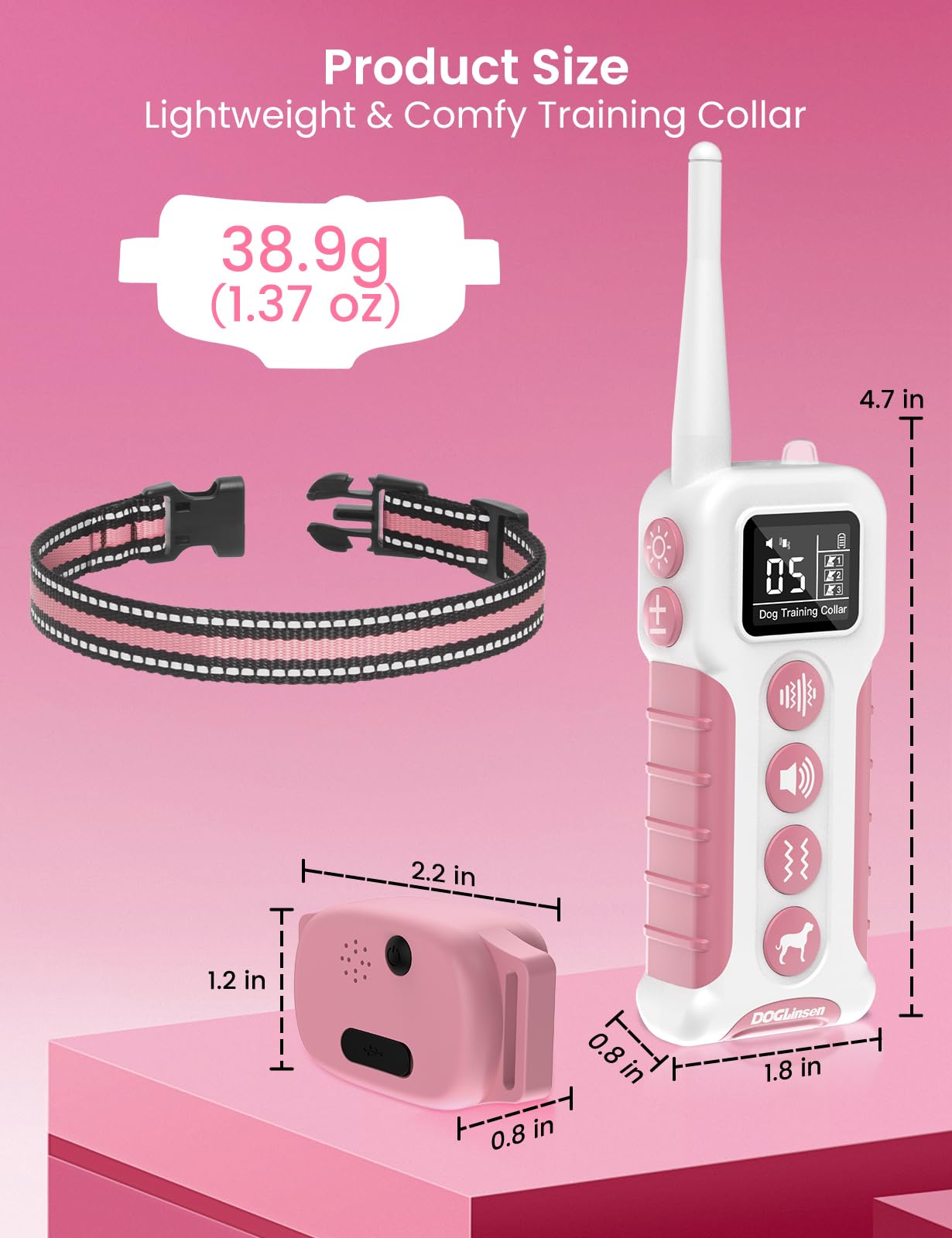 No Shock Dog Training Collar, Vibrating Dog Collar with Remote 3300ft, Beep and Vibration Collar for Dogs 10-110lbs | Vibrate Only, No Prongs | Painless&Humane to Stop Bad Behaviors (Pink)