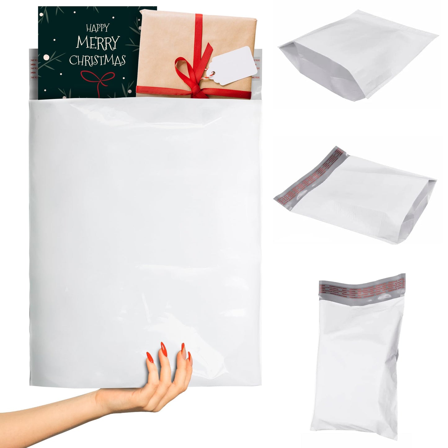 ABC Gusseted Poly Mailer 13 x 16 x 4 Inches. Pack of 100 White Poly Mailers. Large Shipping Bags for Clothes. Self Sealing Poly Bags. Expandable Poly Mailer. Mailer Bags for Packaging, Packing