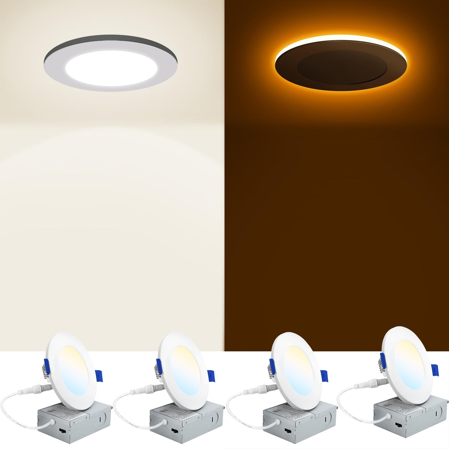INCARLED 4 Inch LED Recessed Lights with Night Light, 9W 750LM, 4Pack Dimmable Ceiling Pot Lights, Easy Install, ETL Listed