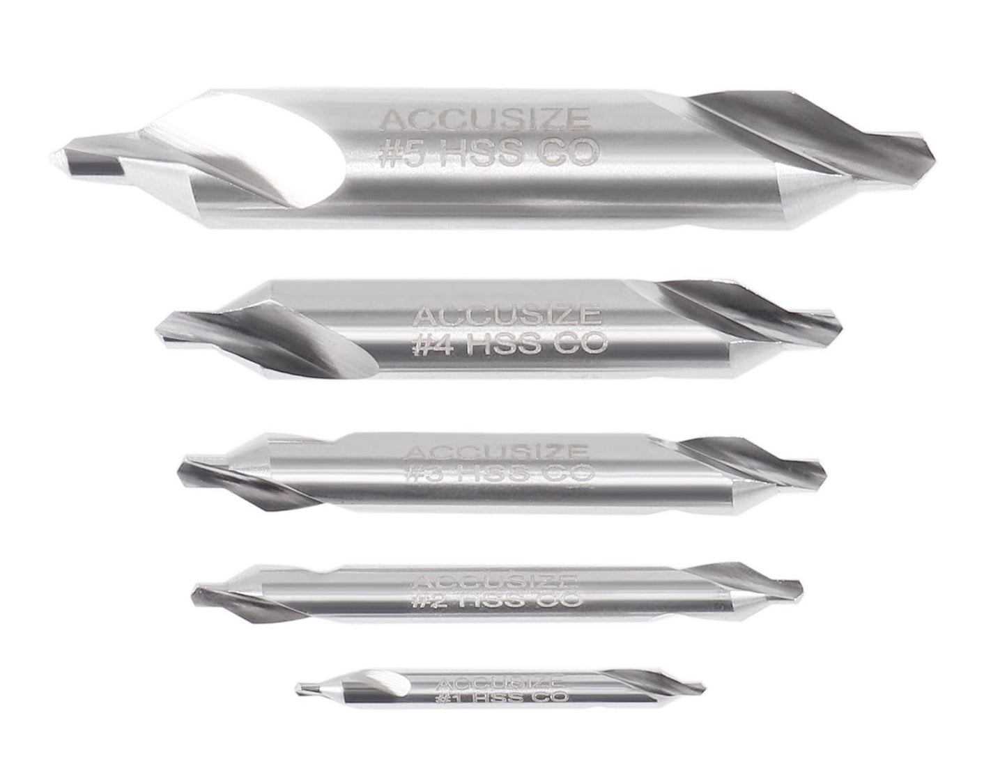 Accusize Industrial Tools 5pc ANSI M42(H.S.S.Plus 8% Cobalt) Center Drill Set, 0556-5500