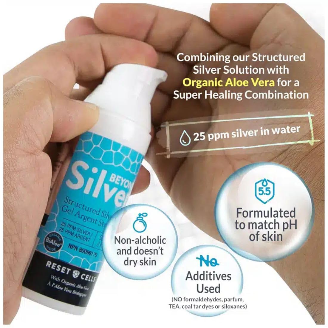 Beyond Silver Structured Silver Gel | 25 PPM Silver with Organic Aloe Vera, Formulated to Match the Skin’s pH | Topical Colloidal Silver Healing Gel, Free of Additives, Preservatives, or Artificial Ingredients | 56 ml