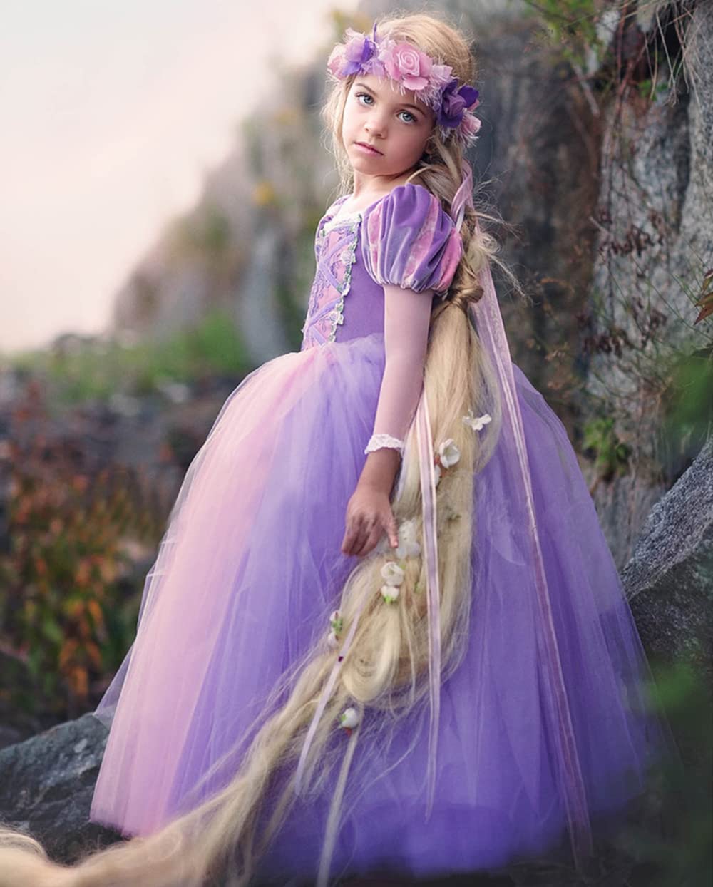 Axaxa Rapunzel Costume for Girls Rapunzel Dress Birthday Party Halloween Costume Cosplay Dress up for Little Girls 2-11 Years