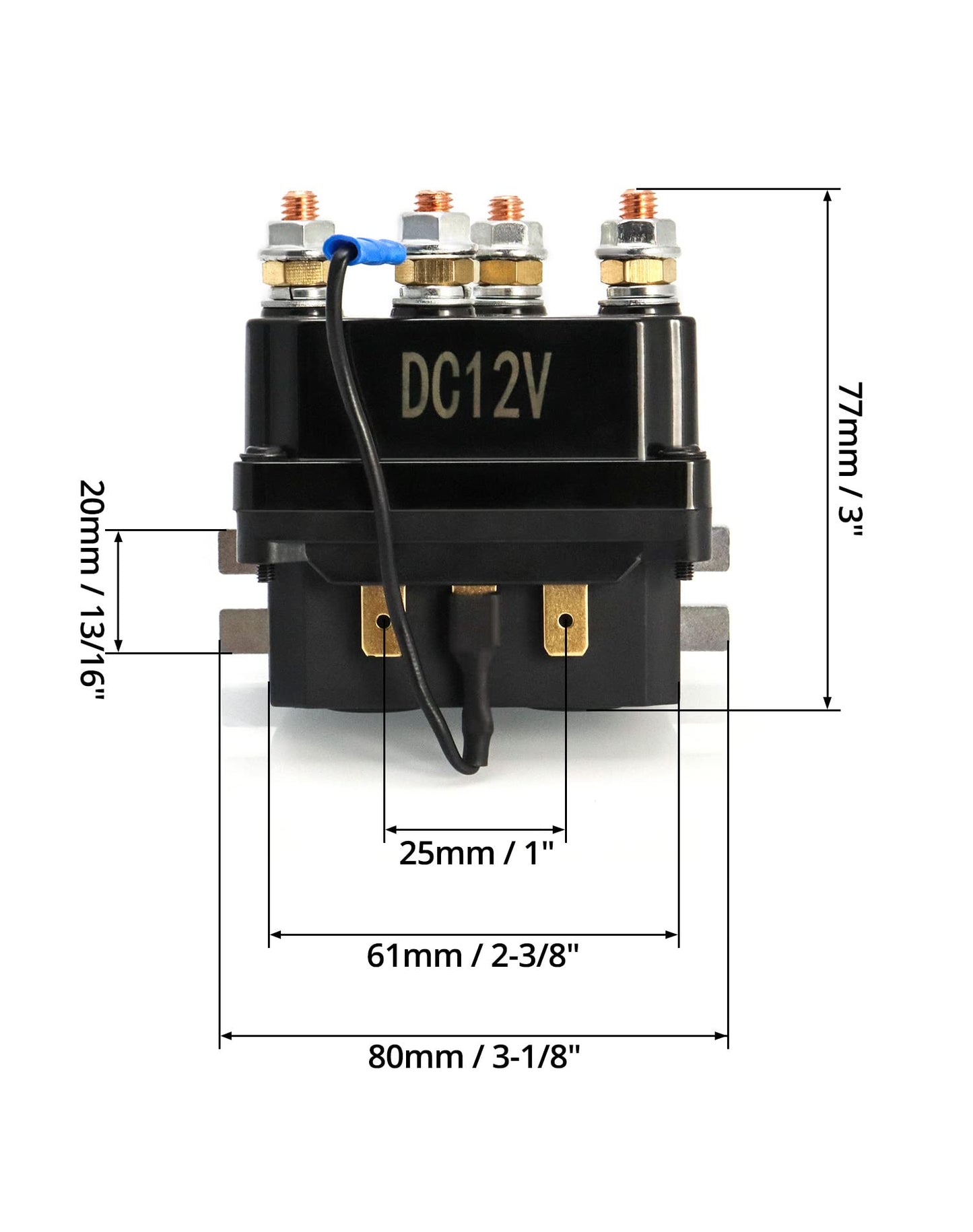 QWORK Solenoid Relay, 12V 250A Winch Relay Solenoid Replacement Contactor for 3000-5000lbs ATV UT Winch Control, 2 Pack