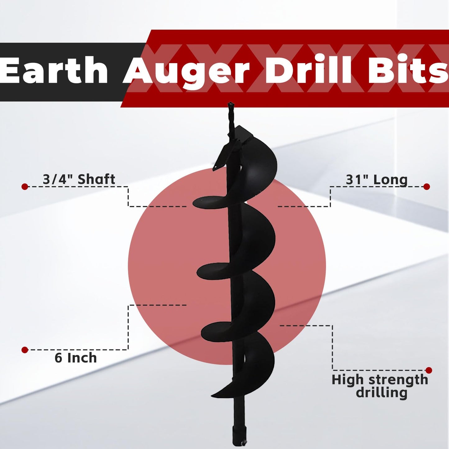 findmall Earth Auger Drill Bits 4" 6" 8" 10" 12" for Gas Powered Post Fence Hole Digger (6inch) Hole Inner Diameter 3/4 Inch
