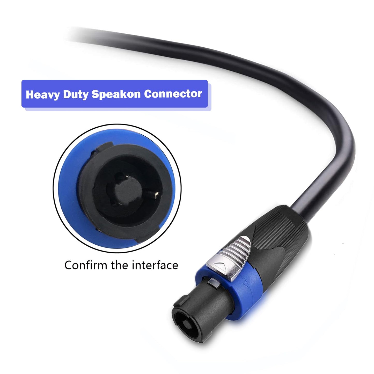 2 Pack 15ft Pro Speakon to Speakon Cable, Pair 12AWG Patch Cords, Professional Audio Cable Cord with NL4FC Connector