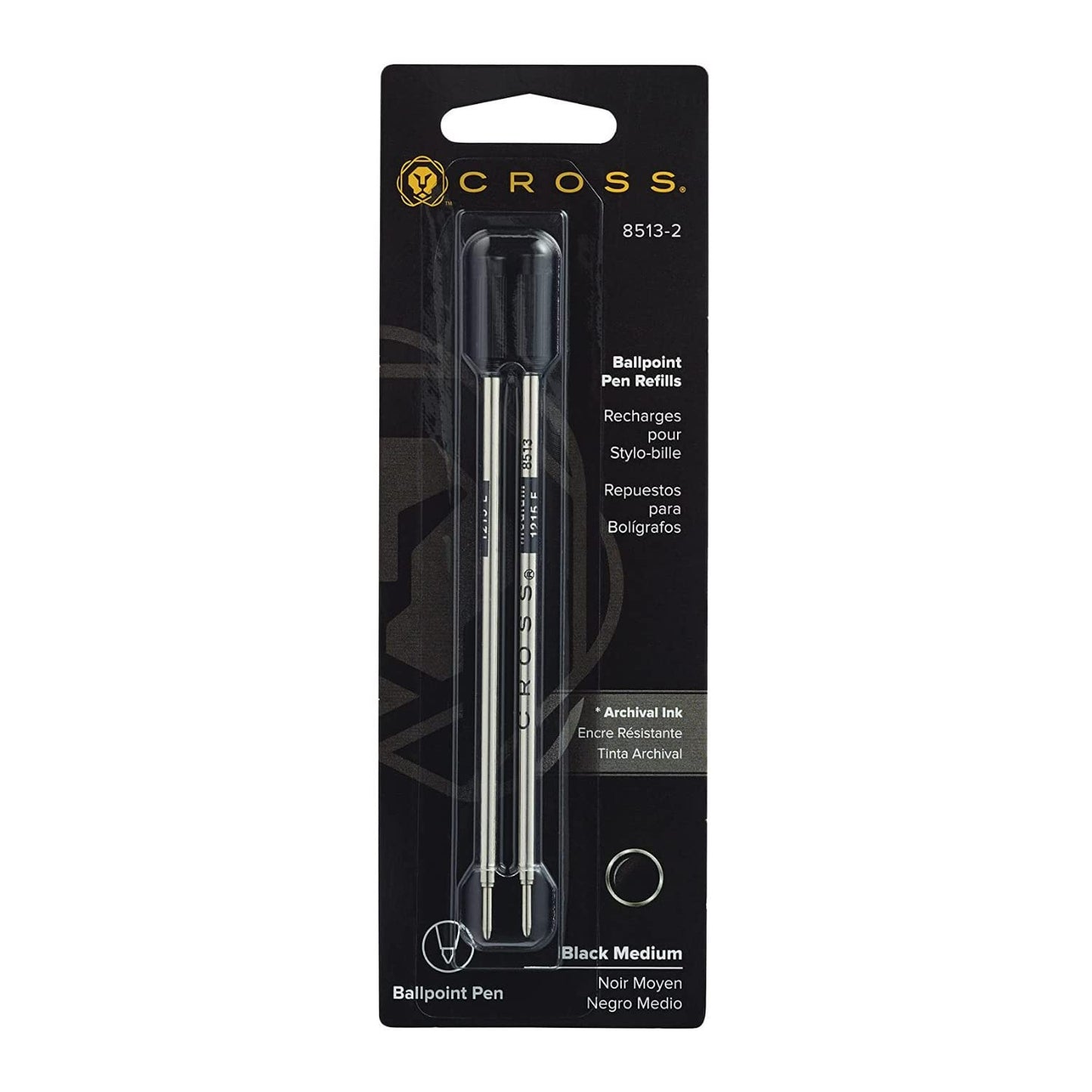 Pack of 3 Cross Ballpoint Refill, Medium Black, 2 per Card (8513-2)