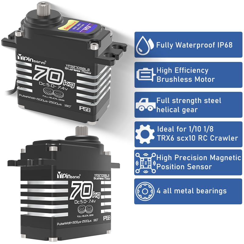 Rcmall 70KG High Torque,GX3270BLS Digital RC Servo, 180/270/360 Degree Metal Gear, IP68 Brushless Motor, Black (180 Degree)