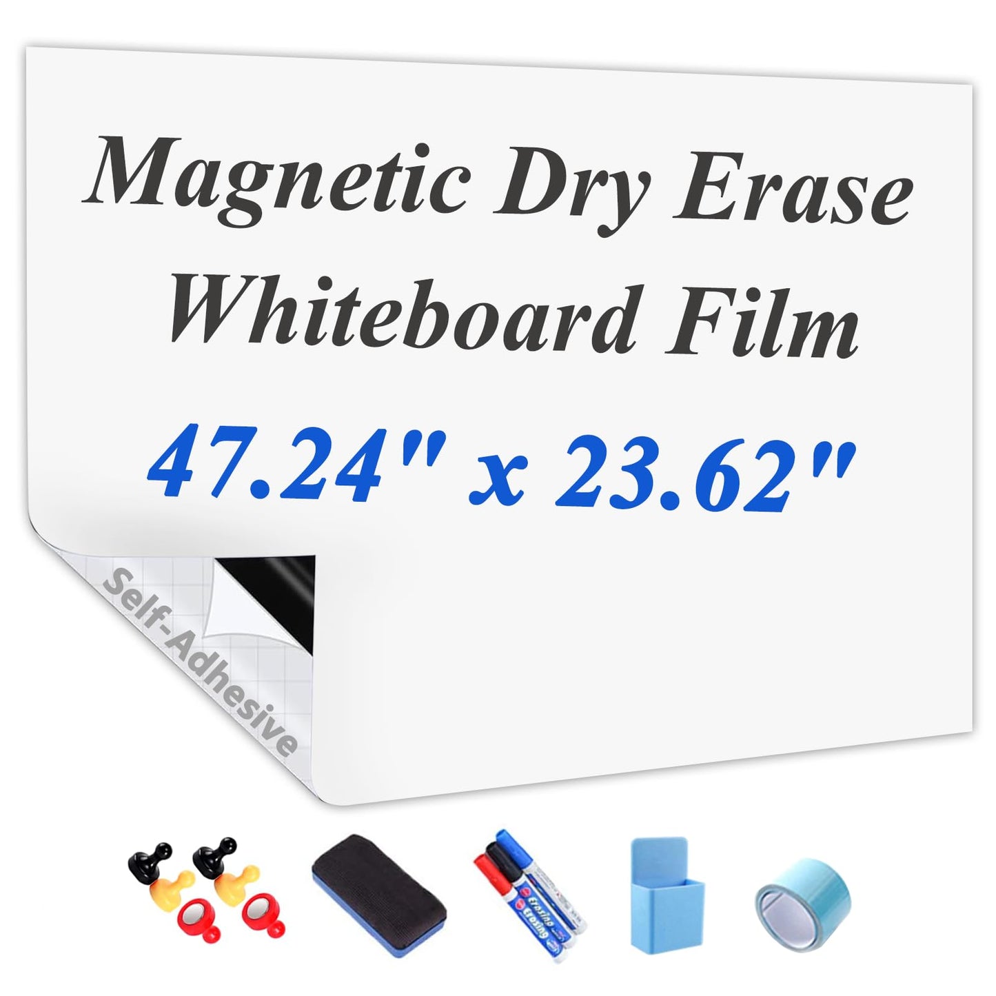 JUMUBOARD Self-Adhesive Dry Erase Whiteboard Sticker, 47.24" x 23.62" (120x60cm) Magnetic Receptive White Board Wall Film, No Ghosting, Easy Write & Clean | Peel & Stick for Office, Home & Classroom