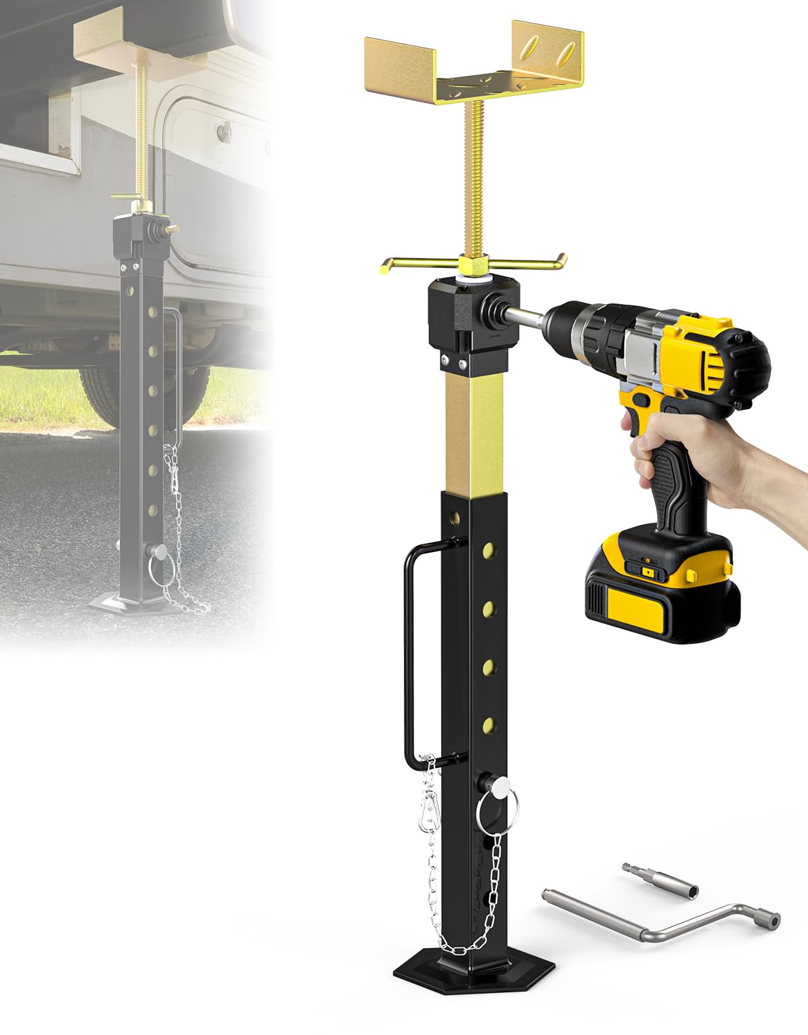 Upgraded RV Slide Out Support Stabilizer Jack, 1 Pack [Allow Drill Adjust] 16" to 36" Adjustable Slide Out Support Jack, Camper and Travel RV Stabilizer Jacks, Supports Up to 5,000 lbs