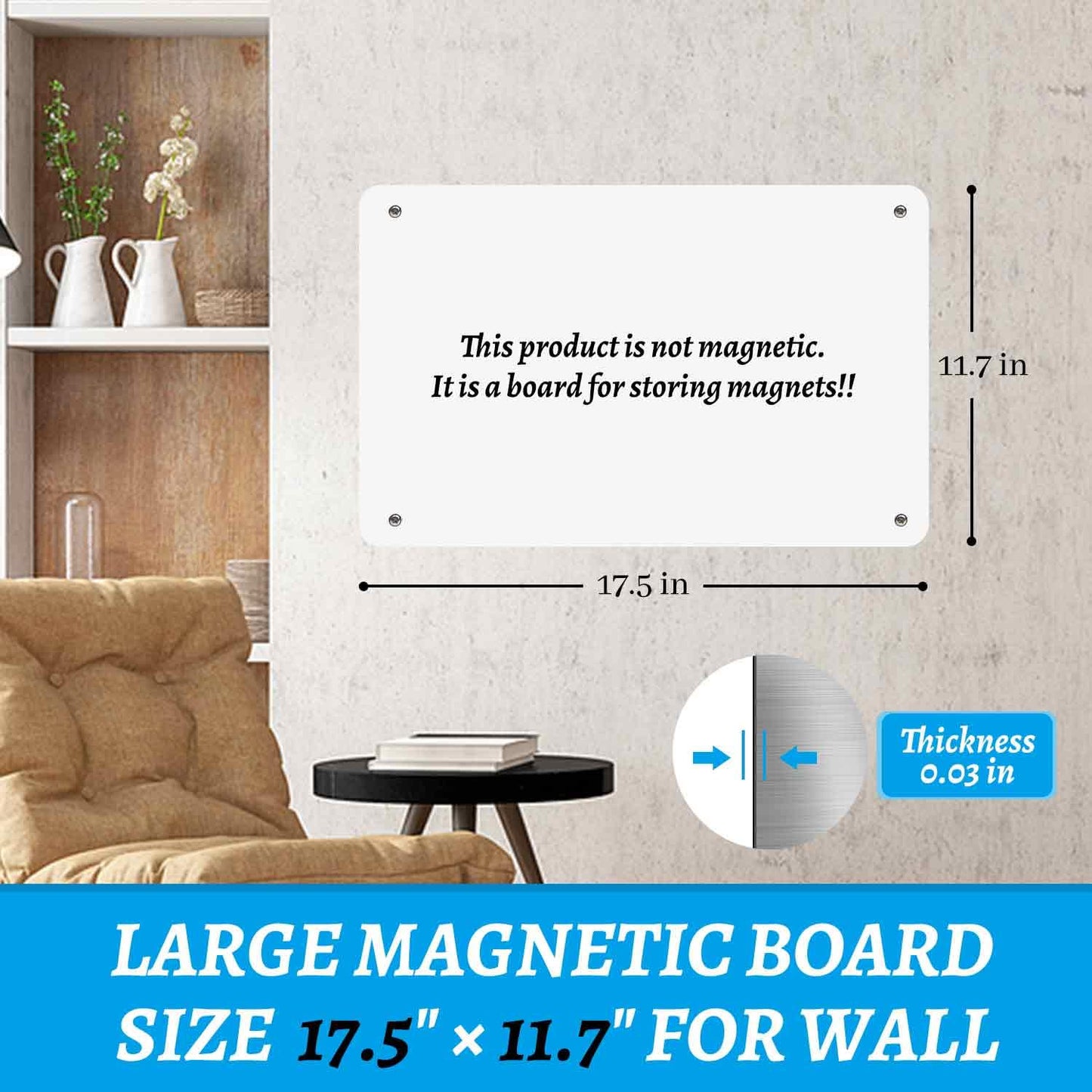 HAOIVE Magnetic Board 17.5" X 11.7" Magnet Board for Wall Stainless Steel Metal Magnetic Board for Wall for Magnet Display Photos Office Supplies Kitchen Stuff Bulletin Board Vision Board(White 2PC)
