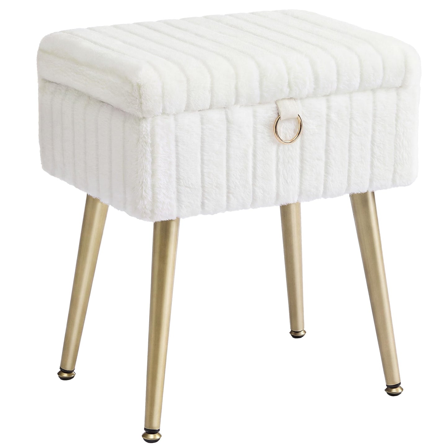 SONGMICS Vanity Stool Chair with Storage, Makeup Stool, Footrest Footstool Ottoman, Metal Legs, Adjustable Feet, for Living Room, Bedroom, Makeup Room, Cream White ULOM505WZ02
