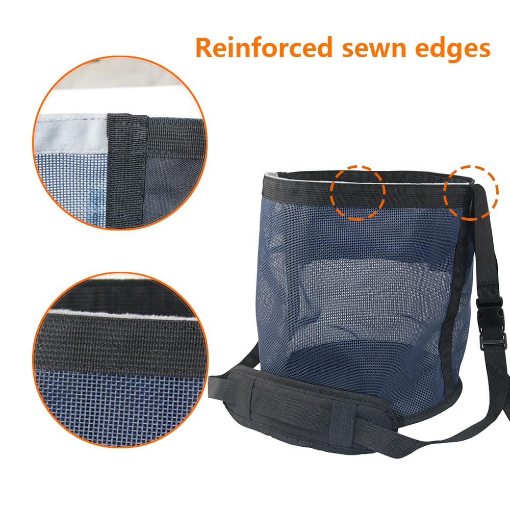 Kaulhp 2PCS Horse Feed Bag,Heavy Duty Nylon Mesh Grain Feed Bag with Adjustable Strap,Horse Muzzle Feed Bag with Comfort Neck Pad and Nose Pad (Dark Blue)