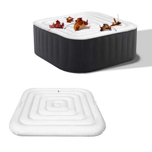 4.6 Ft Inflatable Hot Tub Cover, Square Hot Tub Cover Replacement Foldable Spa Covers Protector for Outdoor Inflatable Hot Tub, Rainproof and Tearproof