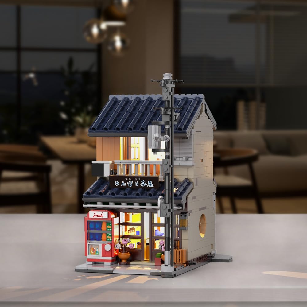 Japanese Tea House Mini Building Set with LED - Japanese Street View Simulation Architecture Construction Toy,Mini Brick 1219pcs