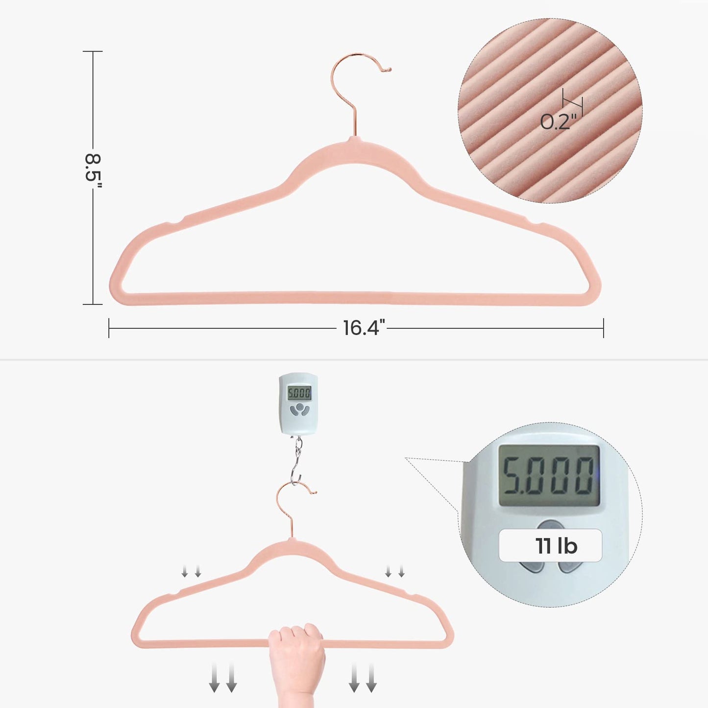 SONGMICS Velvet Hangers, Non-Slip Hanger, Rose Gold Color Swivel Hook, 50-Pack, Pink UCRF026P02