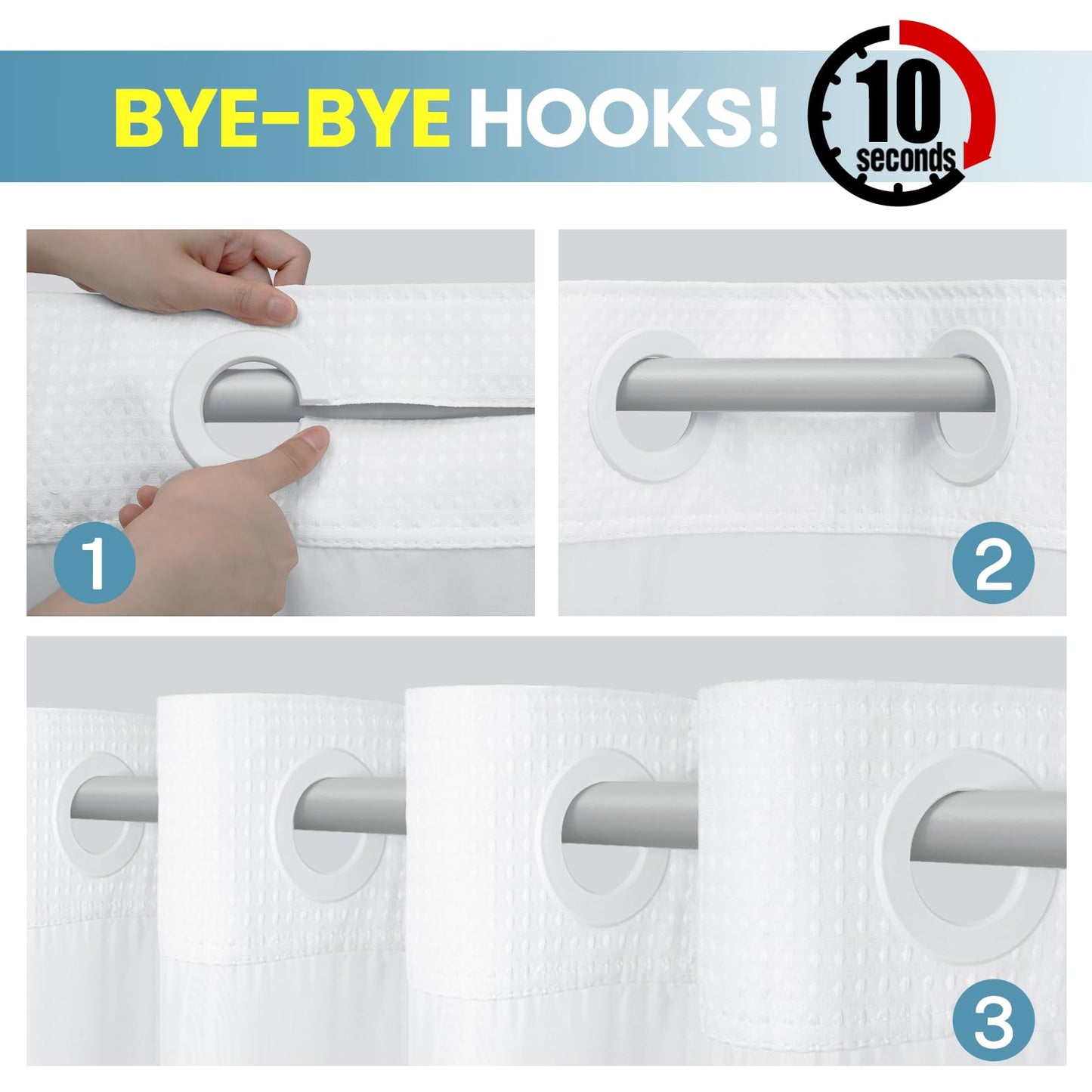 No Hook Shower Curtain with Snap in Fabric Liner- Hotel Style Waffle Weave Shower Curtains with See Through Top Window for Bathroom, Waterproof & Washable, White, 71" W x 74" L