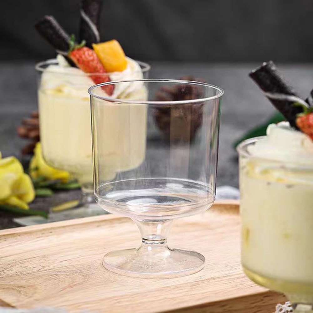 60 Packs Dessert Cups with Spoons 5 OZ Mini Clear Plastic Dessert Parfait Cup for Party Serving Cups Small Round Goblet Wine Shot Glasses Disposable Fruit Ice Cream Mousse Pudding Appetizer Cup Bowl