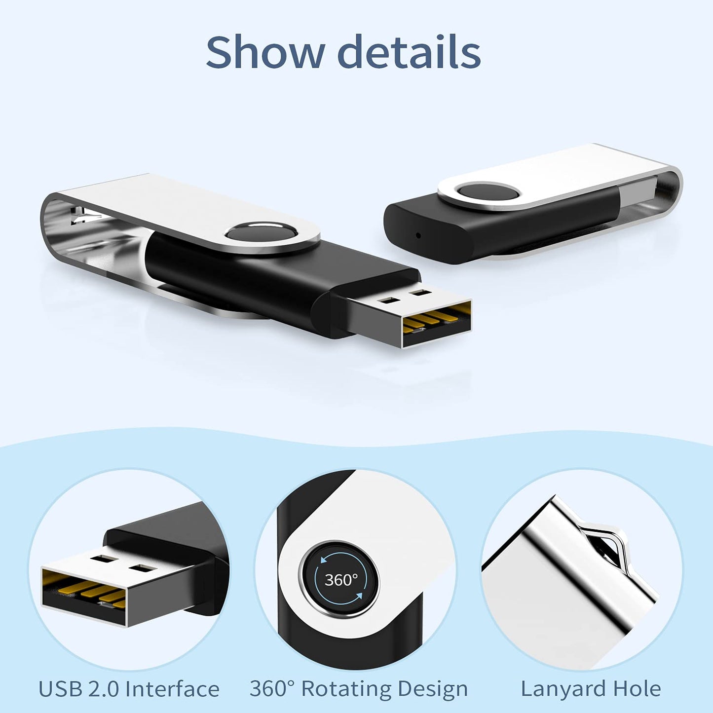 Flash Drive 16 GB 20 Pack, KOOTION Premium USB2.0 Classic Swivel USB 16 GB Flash Drive Pen Drive Memory Stick Thumb Drive Bulk USB Stick Pack 20Pcs Computer Data Storage Black