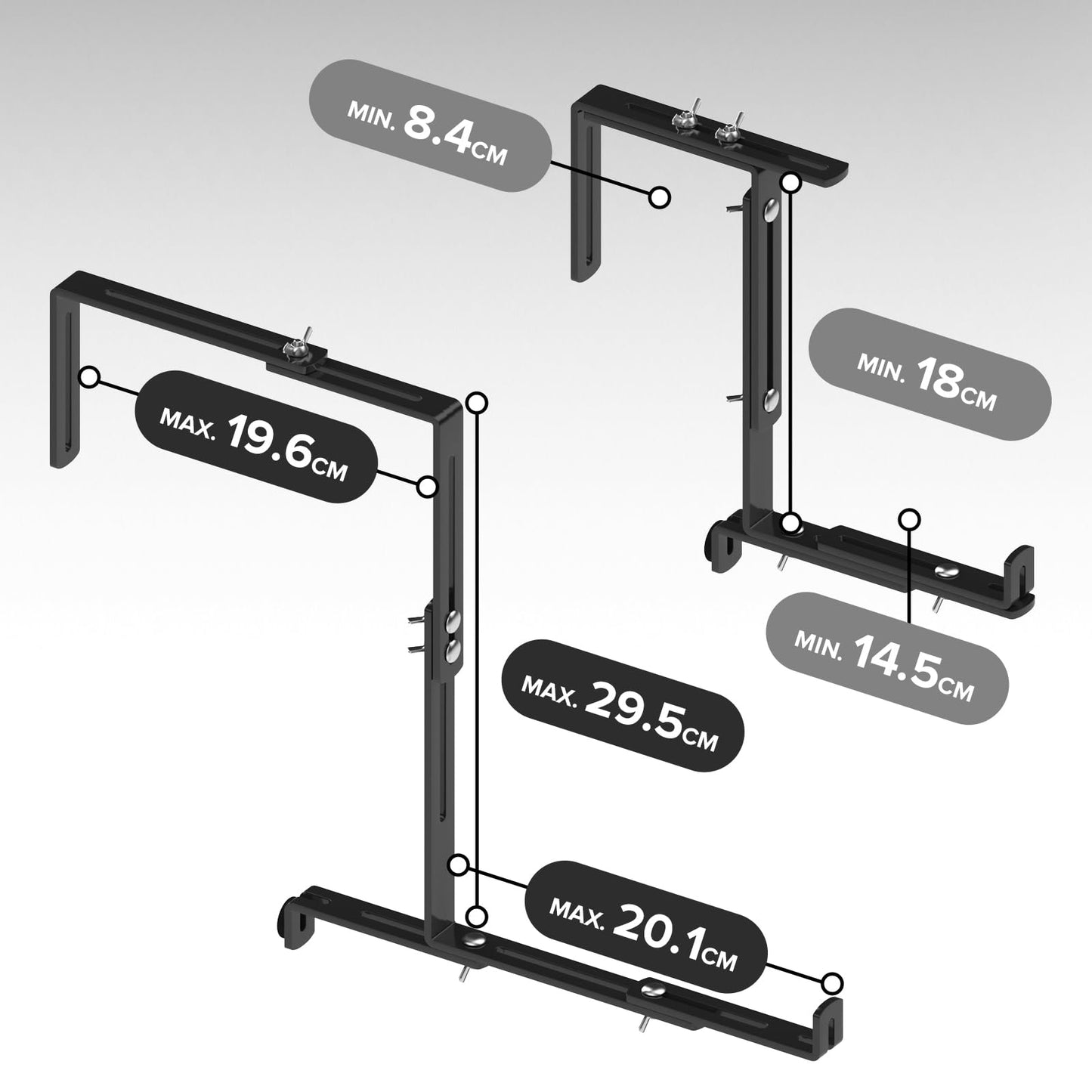 Bamworld 4Pcs Window Box Brackets, 4-Fold Adjustable Flower Box Holder for Window Box Planter, Heavy Duty Iron Wall Mount for Various Walls and Railings, Balconies, Windowsills, Fences, Deck, Garden