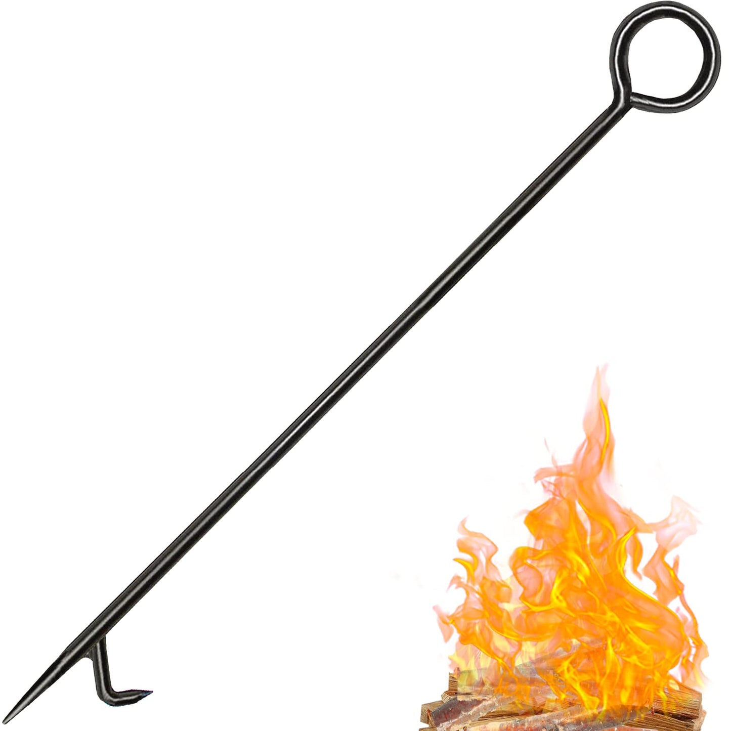Heavy Duty Wrought Iron Steel Fire Poker - Rust Resistant Black Finish - 40 in - Indoor & Outdoor Fireplace & Fire Pit Tool