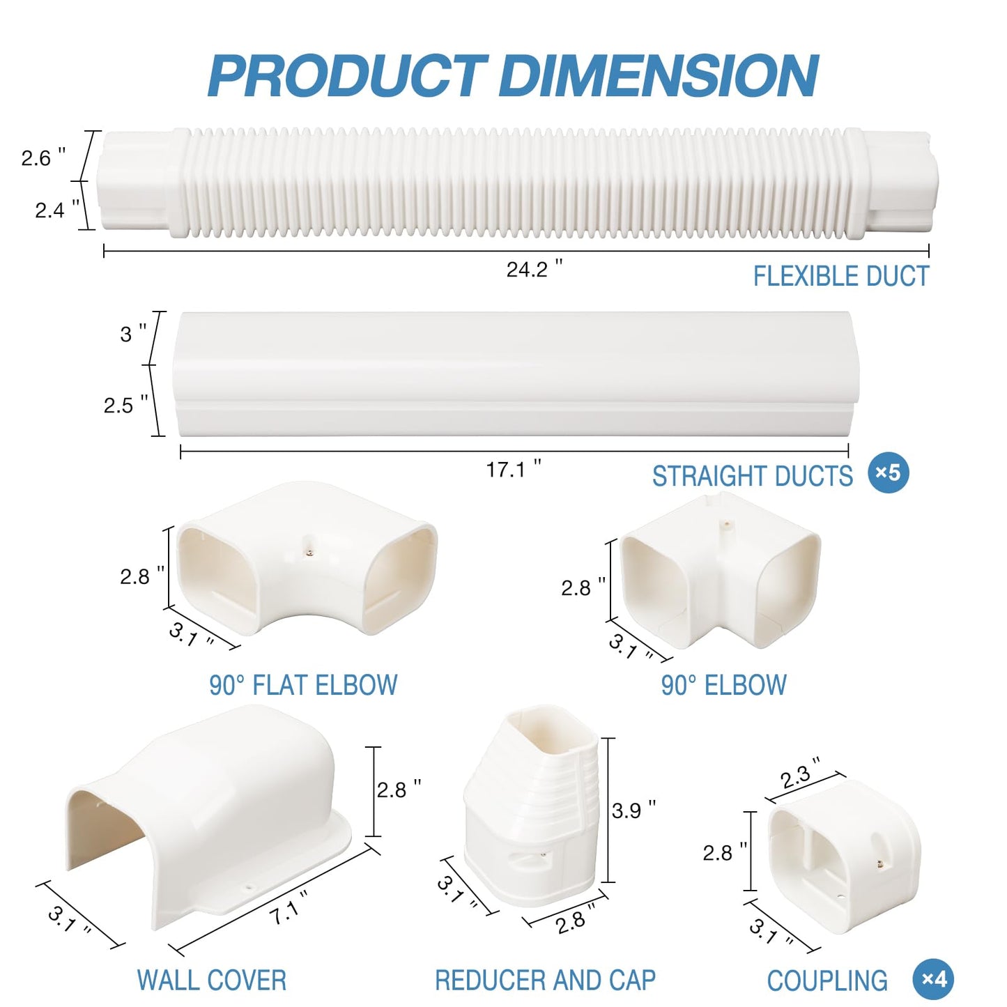 HOXHA 3" W 9Ft L Line Set Cover Kit for Mini Split & Central AC Systems - White PVC Tubing Cover - 275mm Length