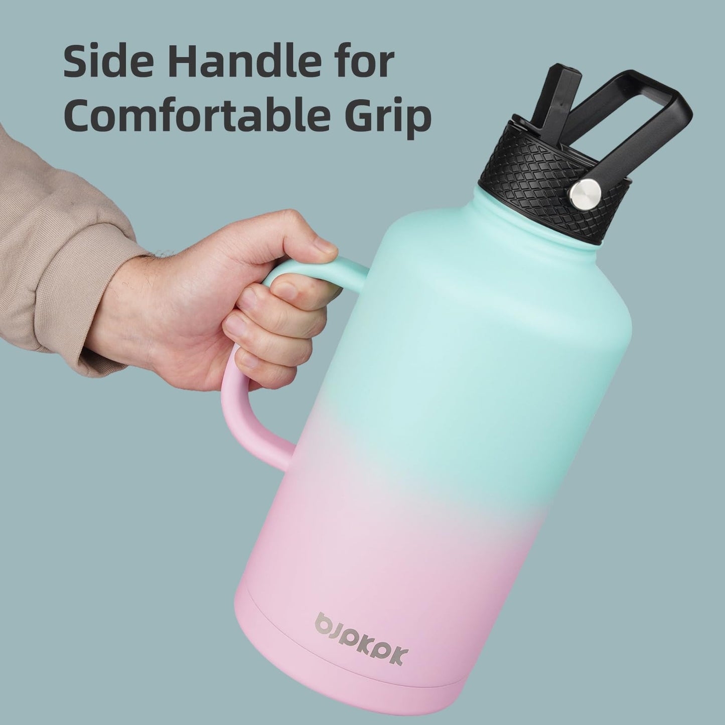 BJPKPK 1 Gallon Water Bottle Insulated with Straw Lid, 50oz, 64oz, 87oz, 128oz Large, Stainless Steel Water Bottles with 3 Lids and Paracord Strap, Double Wall Vacuum Metal Water Jug,Navy Blue