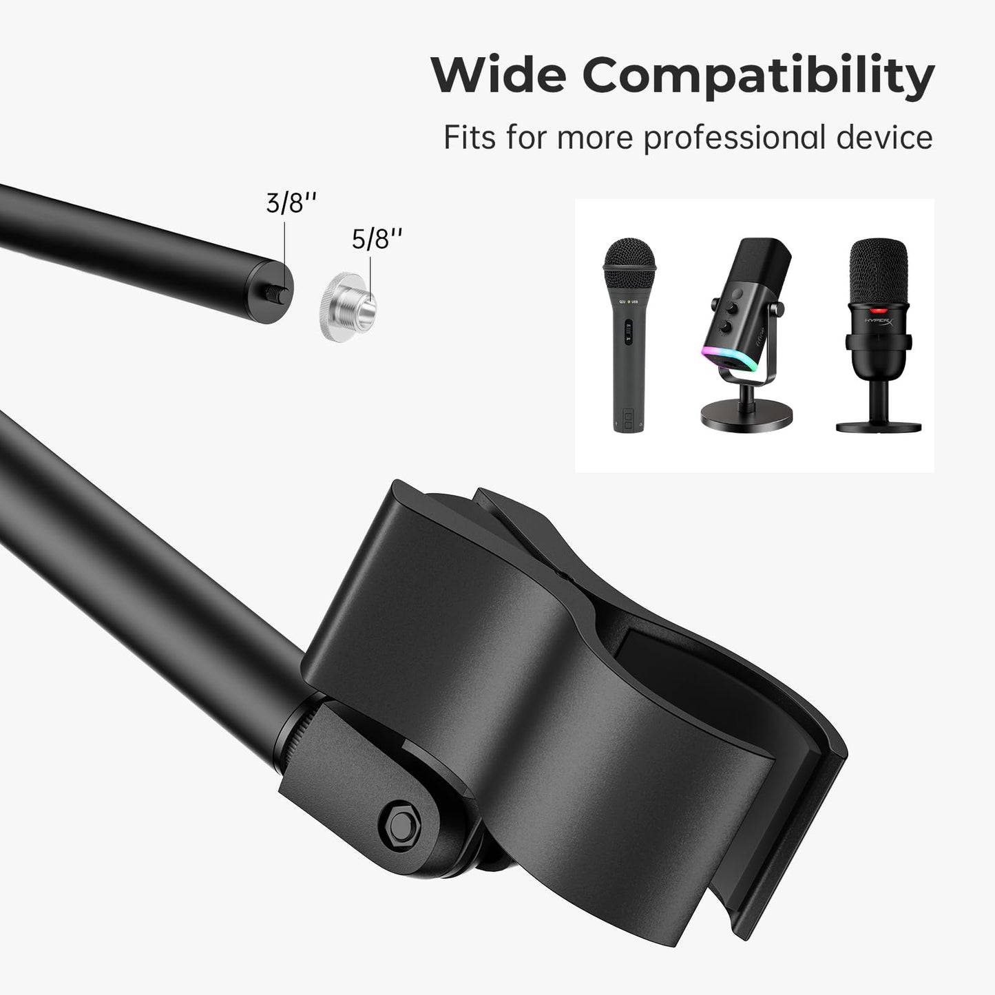 POLESTO Microphone Stand, Universal Detachable Mic Floor Stand with Compact Weighted Base, Height Adjustable From 22’’ to 67’’, 2 Universal Mic Clips for Blue Yeti/Shure SM7B/Samson Q2U and More