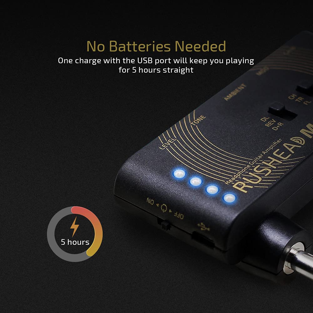 Valeton Rushead Max USB Chargable Portable Pocket Guitar Bass Headphone Amp Carry-On Bedroom Plug-in Multi-Effects