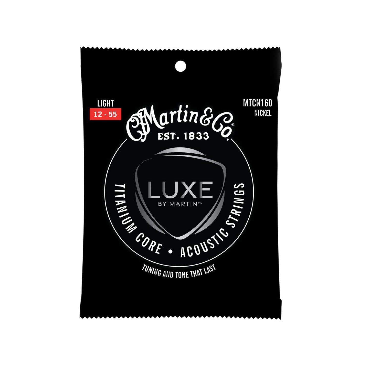 Luxe by Martin Titanium-Core Acoustic Guitar Strings, Light-Tension Pure Nickel Wrap