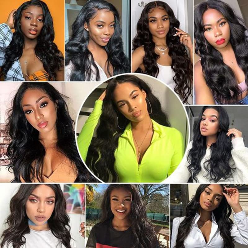 Datanala Brazilian Virgin Body Wave Human Hair 3 Bundles 100% Unprocessed Virgin Body Wave human hair bundles weave human hair Long Inch Extension Natural Black Color for Women (12 14 16Inch/NEW, Body Wave Bundles)