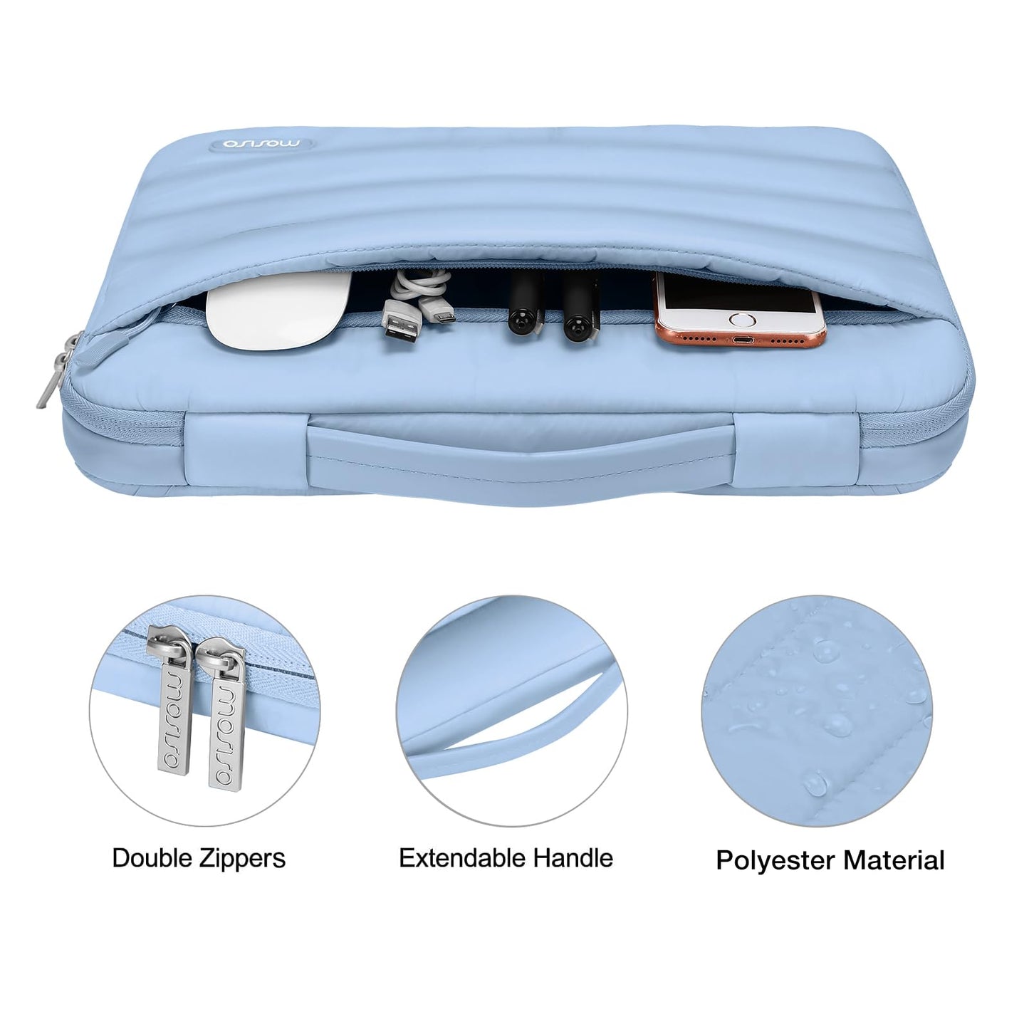 MOSISO Compatible with MacBook Air 13 inch Case M5 2026 M4 2025-2022 M3 M2 A3449 A3240 A3113 A2681, Hard Case&Puffy Bag&Keyboard Cover&Webcam Cover&ScreenFilm for MacBook Air 13.6 Case, Air Blue