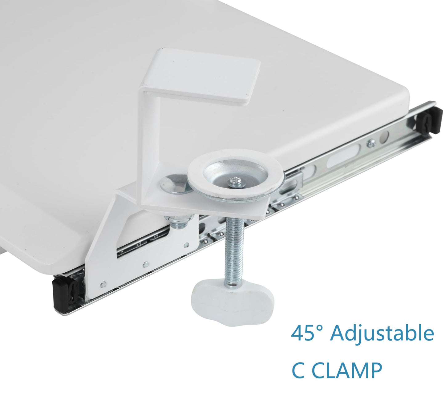 ETHU Keyboard Tray for Corner Desk - Under Desk Keyboard Shelf with C-Clamp, 26.8" x 11.8" Keyboard Tray with Soft-Close Sliding for L-Shaped Desks up to 1.57" Thick, White
