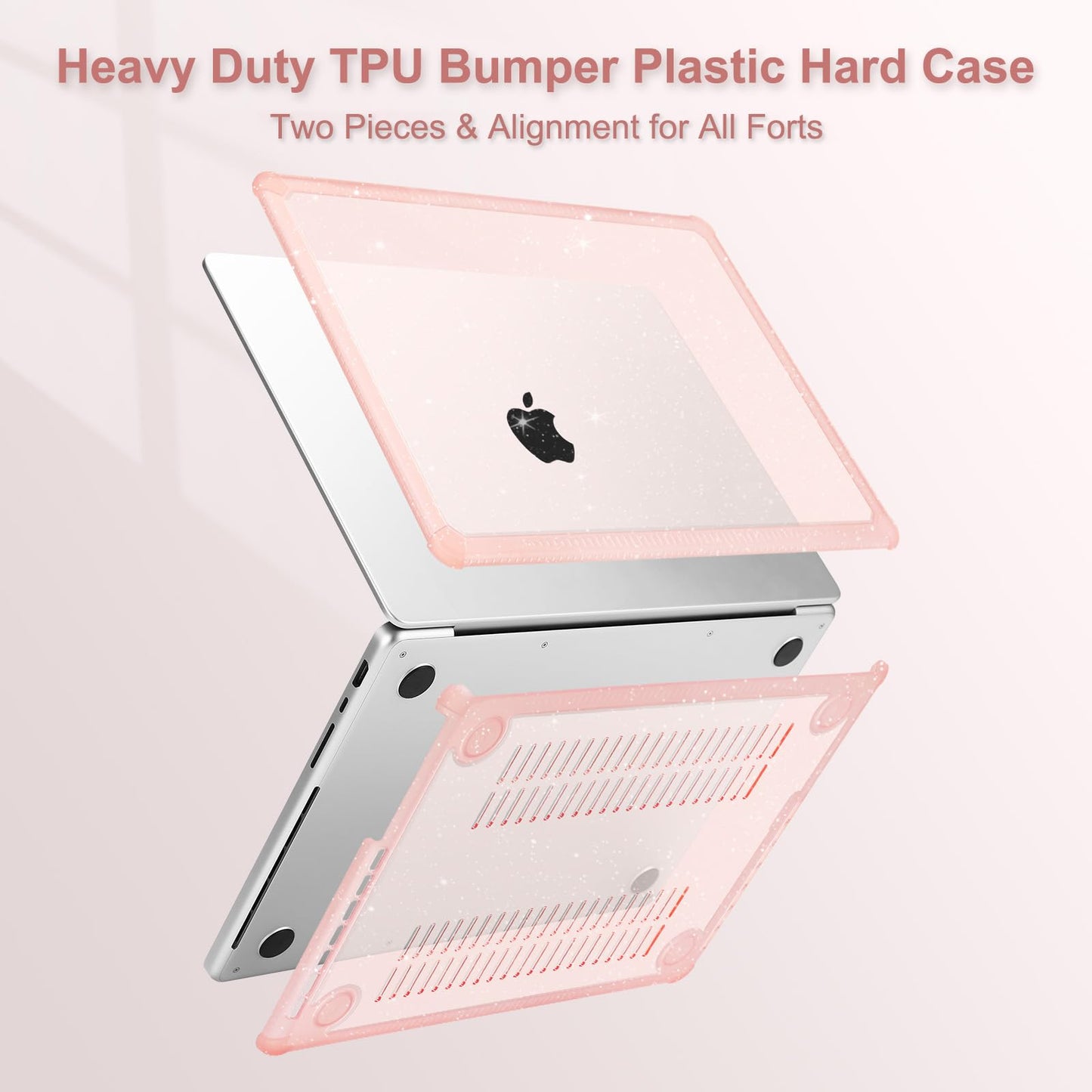MOSISO Compatible with MacBook Pro 14 inch Case 2026-2021 M5 M4 M3 M2 M1 A3427 A3426 A3434 A3112 A3185 A3401 A2918 A2992 A2779 A2442, 2 in 1 Kit Heavy Duty Glitter Shell with TPU Bumper, Pink